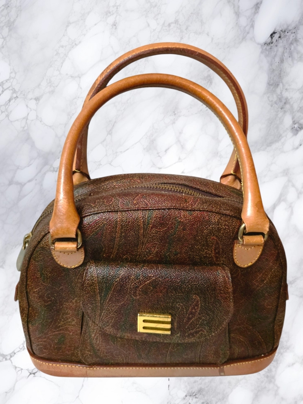 ETRO Milano Vintage 1996 Paisley Dome Satchel Made in Italy Leather Trim Boston
